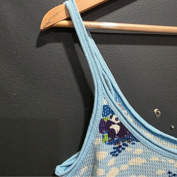 Free People Multi Panda Blue Purple Raw Hem Cotton Thermal Tank Sz M - Picture 8 of 11